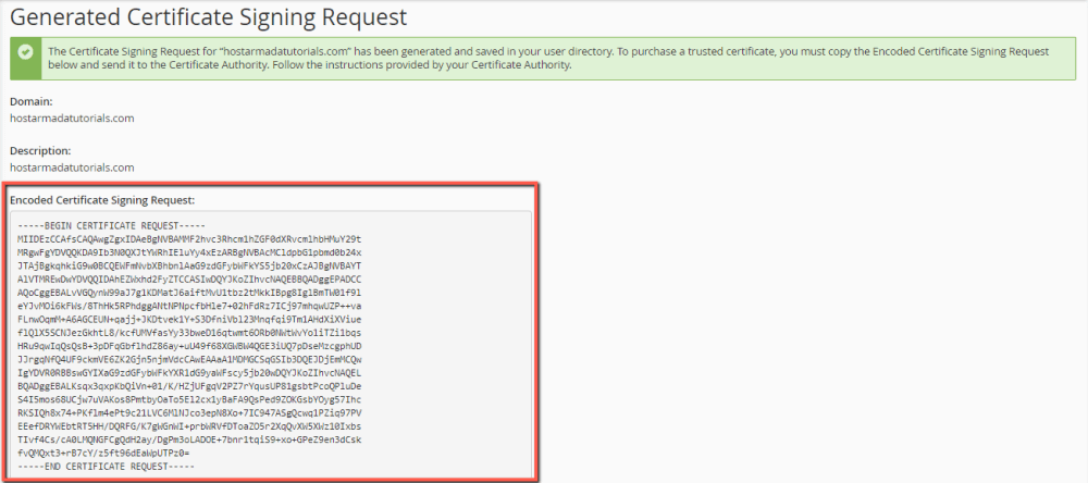 Encoded Certificate Signing Request (CSR)