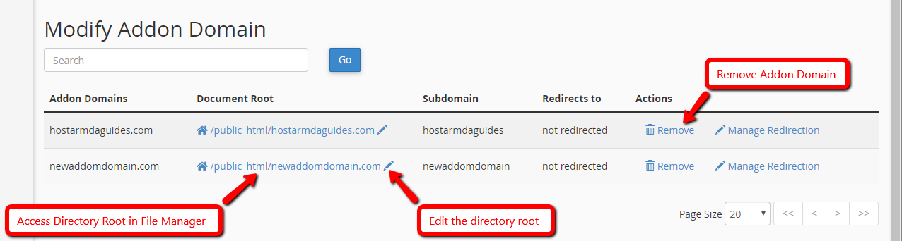 Modify existing Addon Domain