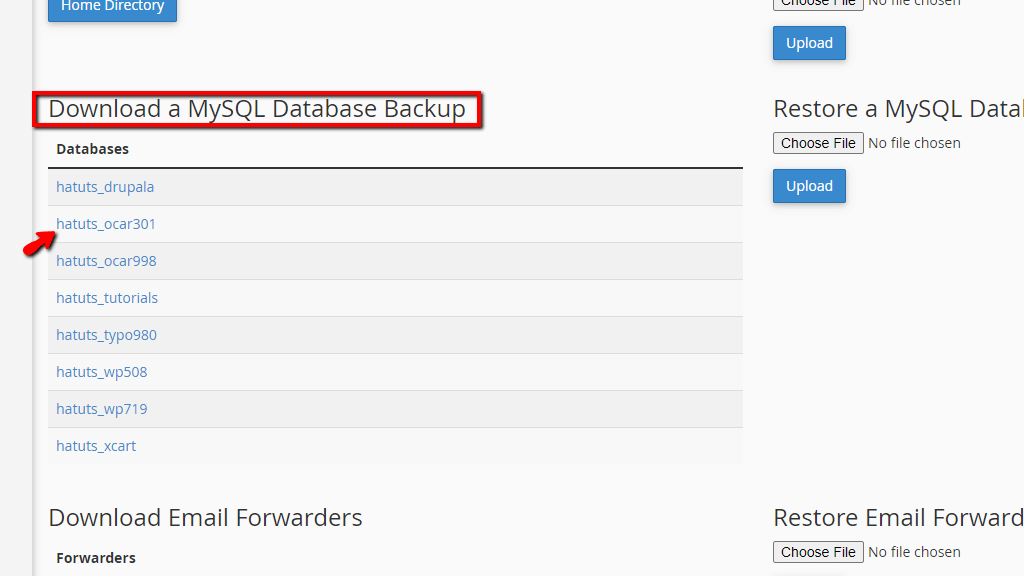 Generate cPanel Database Backup