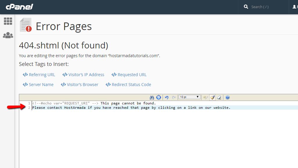Editing the code of an Error Page