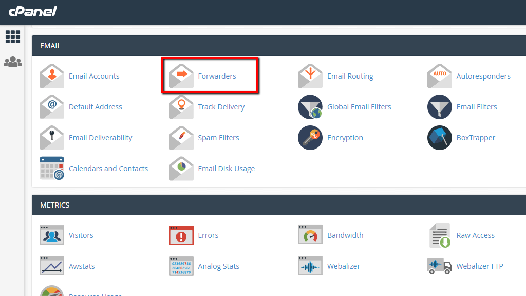 Access the Forwarders feature of cPanel