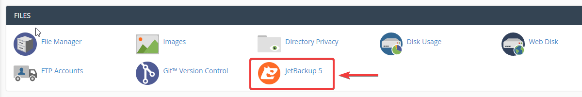Accessing the JetBackup 5 feature in cPanel