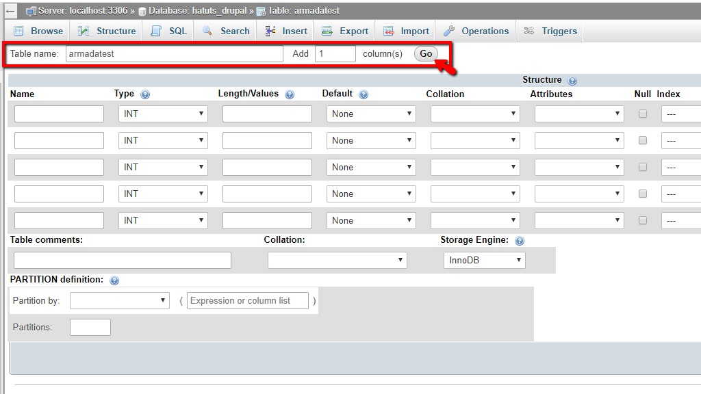 Change Database Name and add Rows
