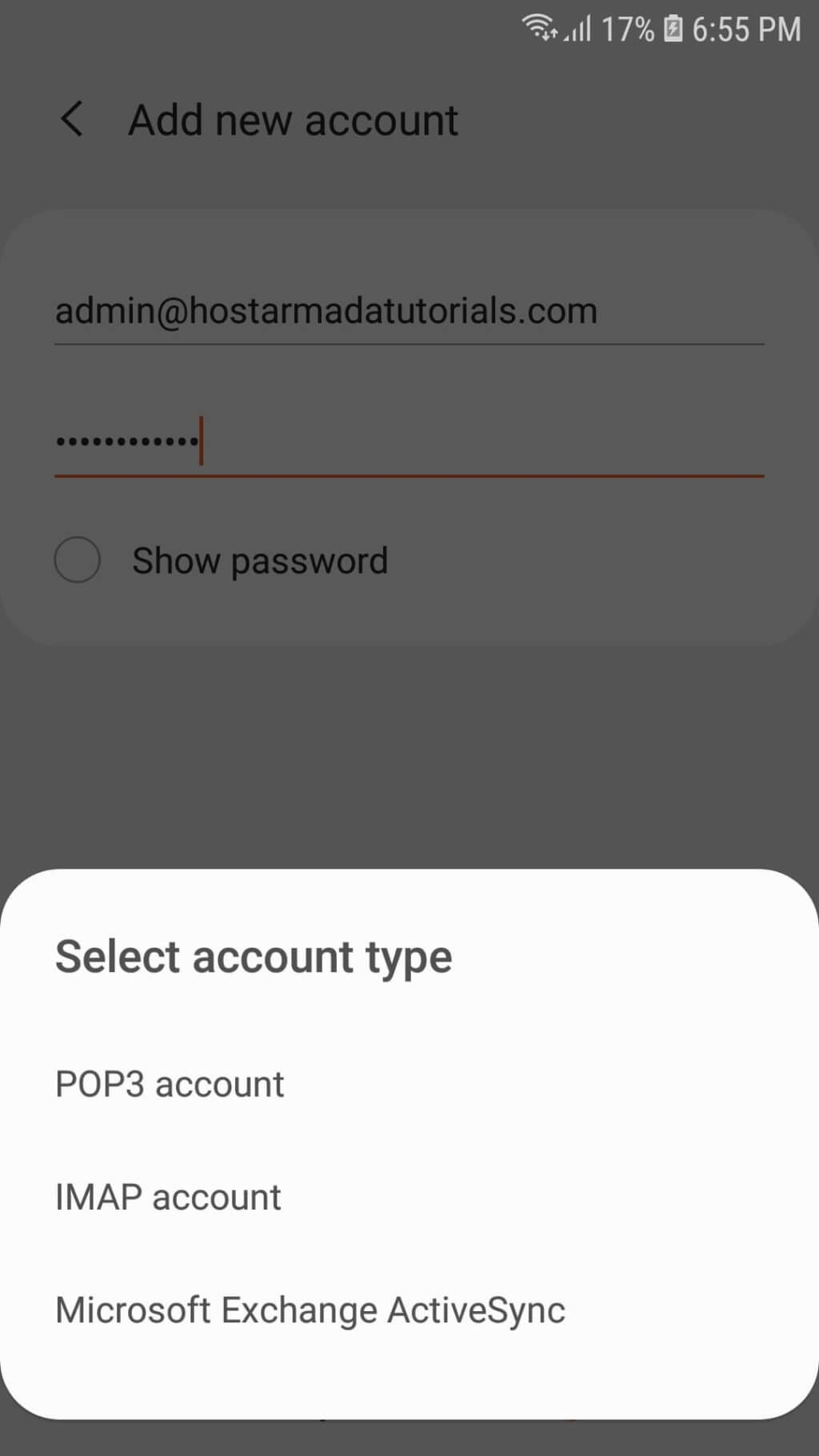 Selecting the account type