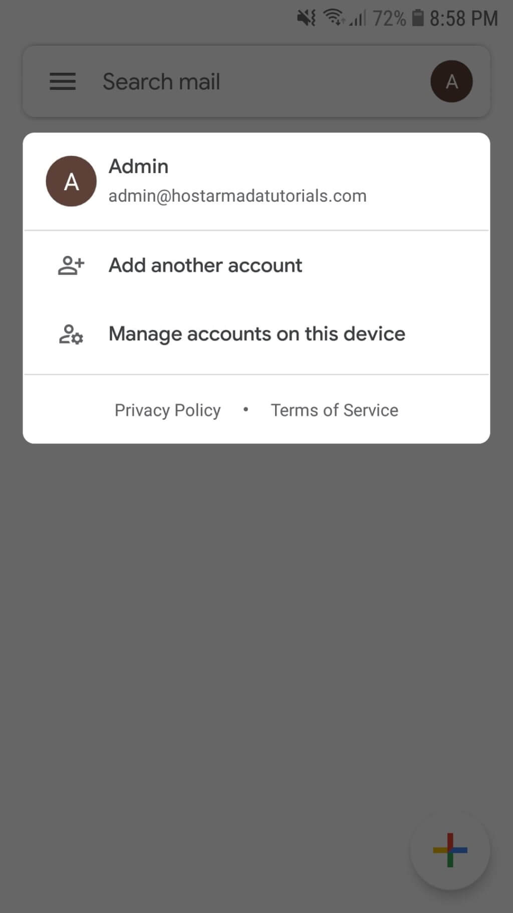 Manage accounts on this device option