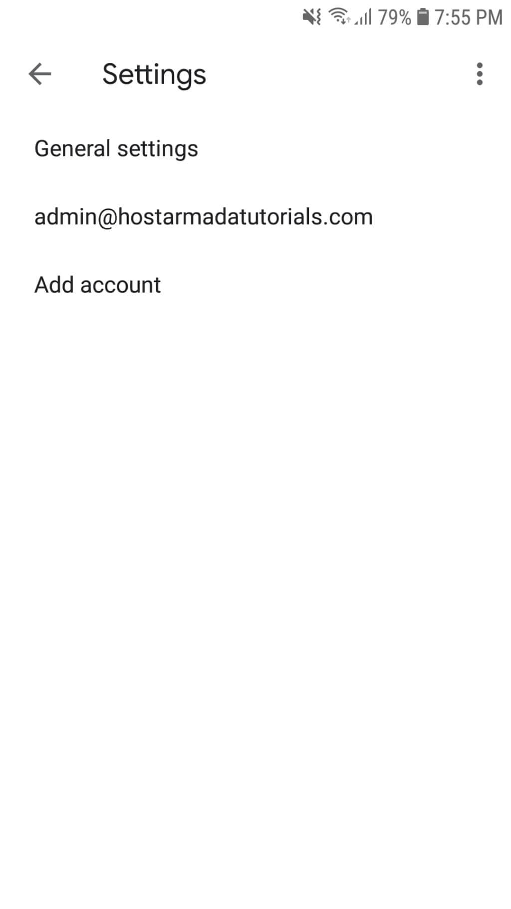 Selecting the email account to edit