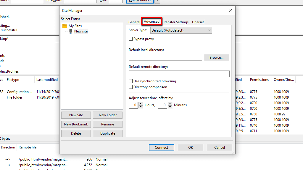Configuring the Advanced tab settings