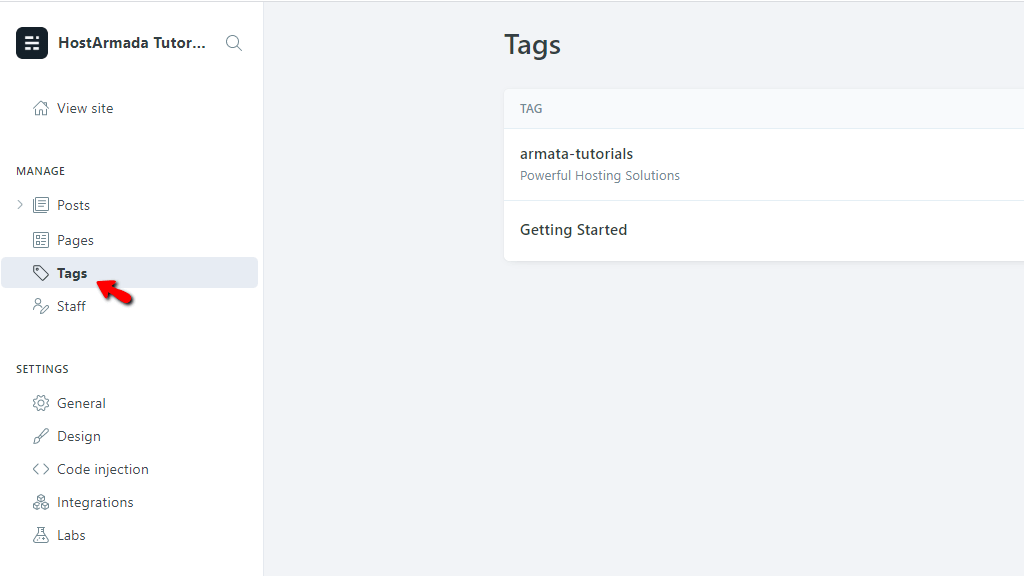 Access Tags section