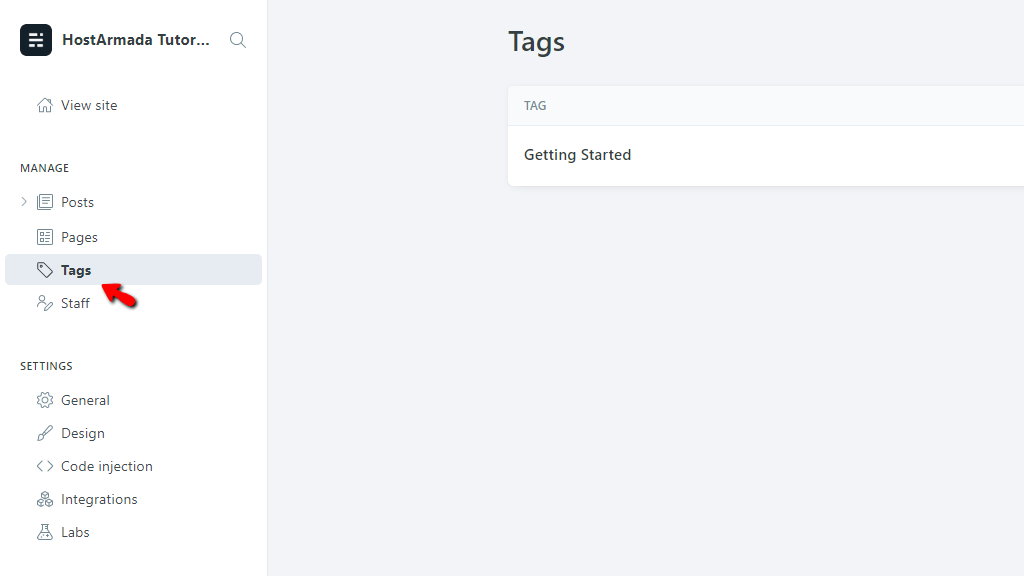 Access Tags section