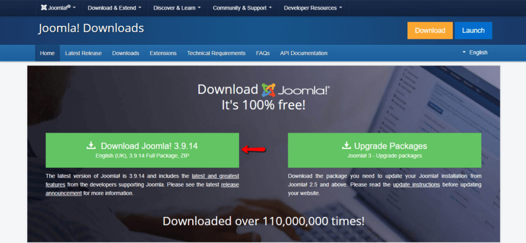 Downloading Joomla installation files