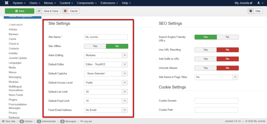 Configuring Site settings