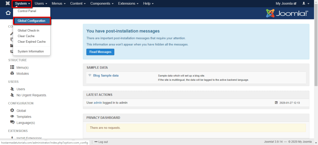 Accessing the Global Configuration page