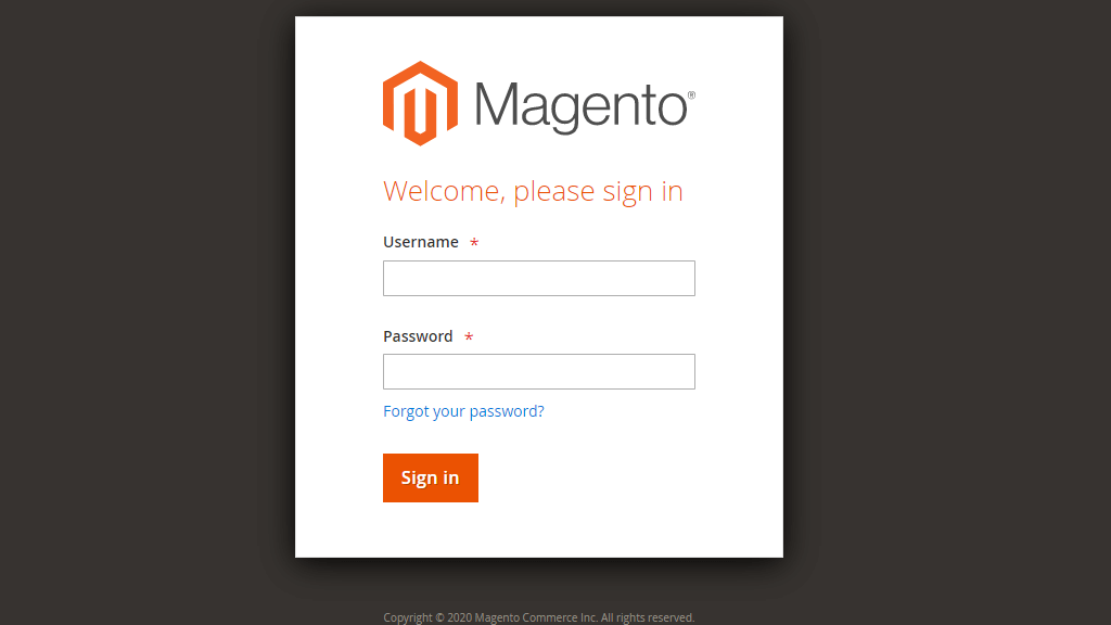 Magento Admin Dashboard Login Page