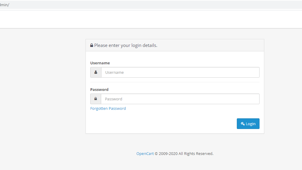 OpenCart Admin Area Login page