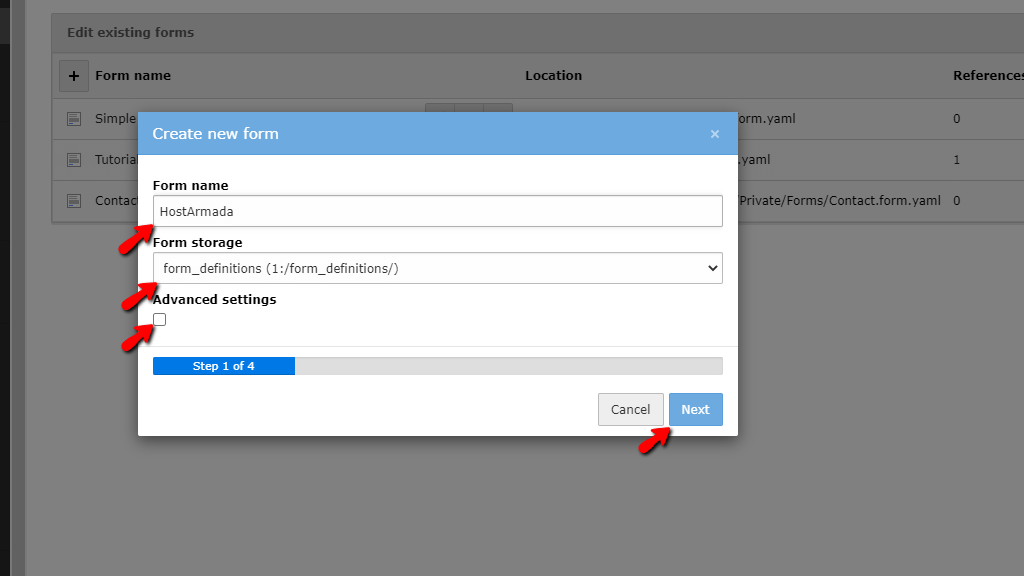 TYPO3 Form name and storage location