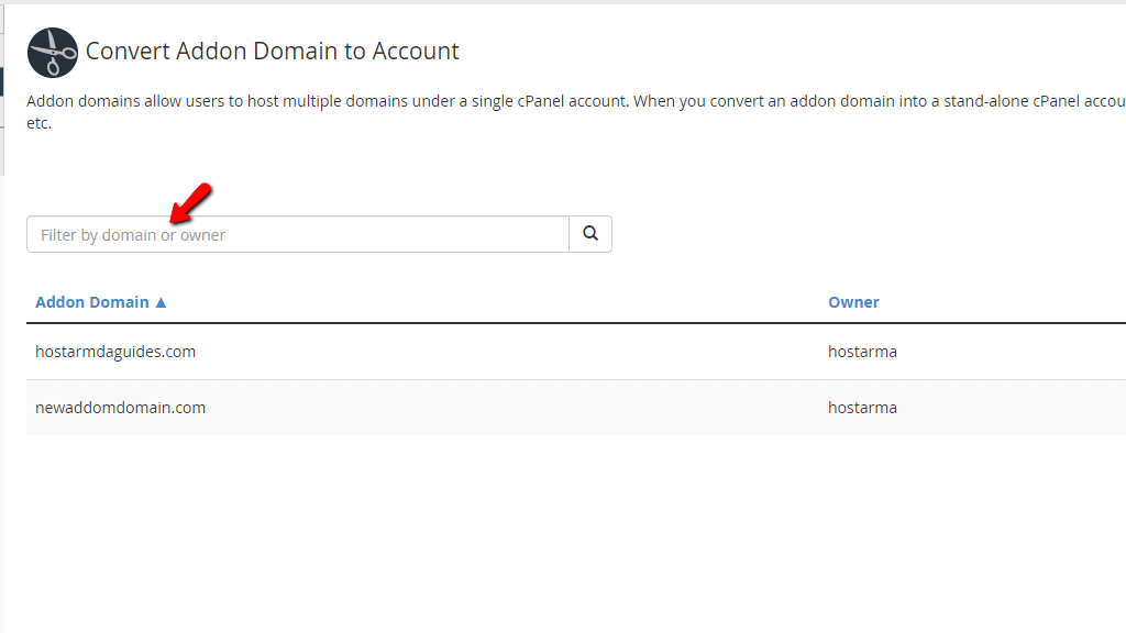 Filtering by domain or owner