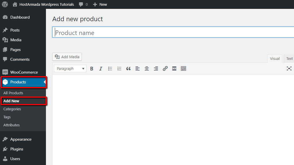 Accessing the Add New product page