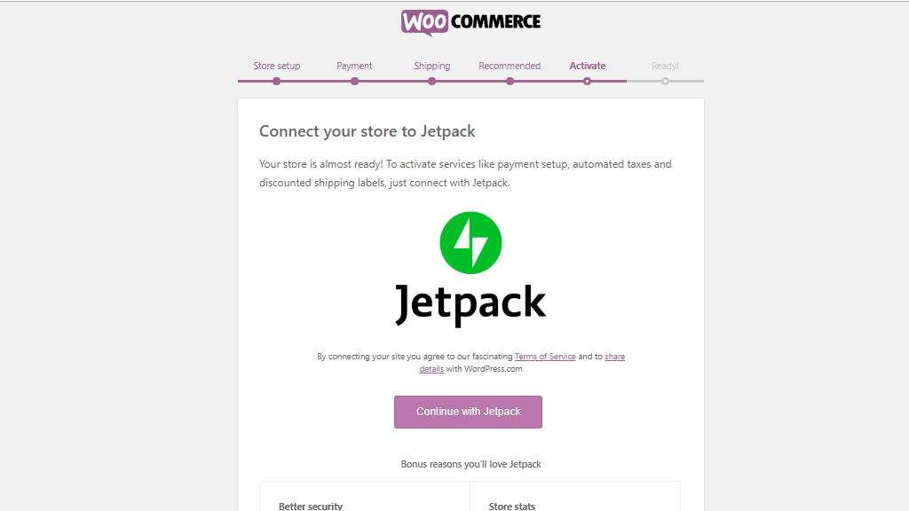 WooCommerce JetPack activation page