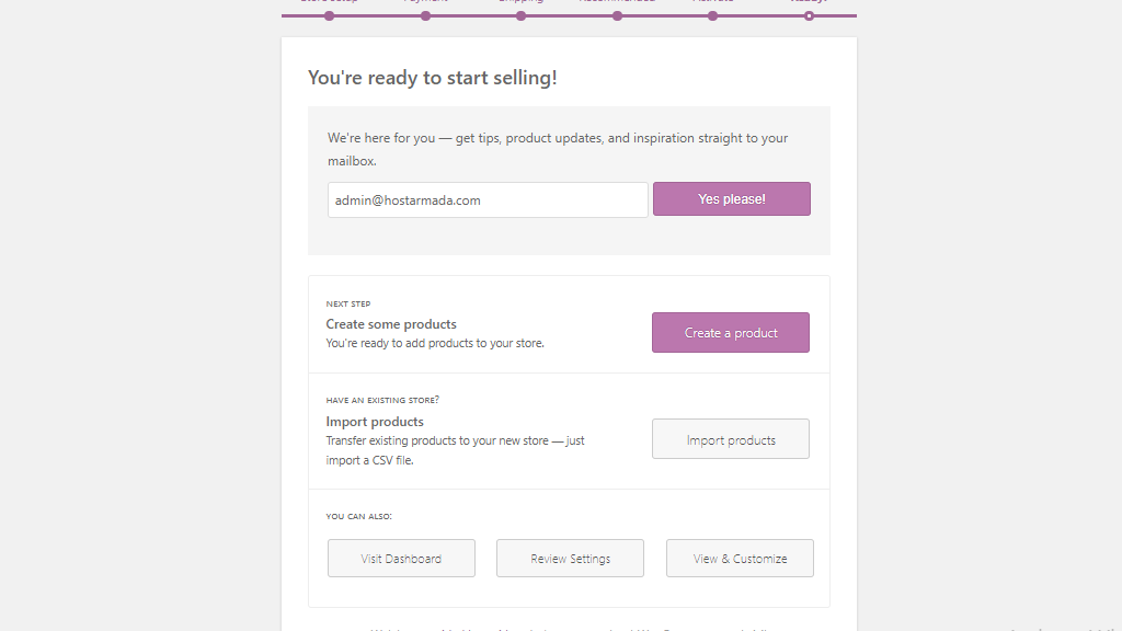 WooCommerce Ready! page