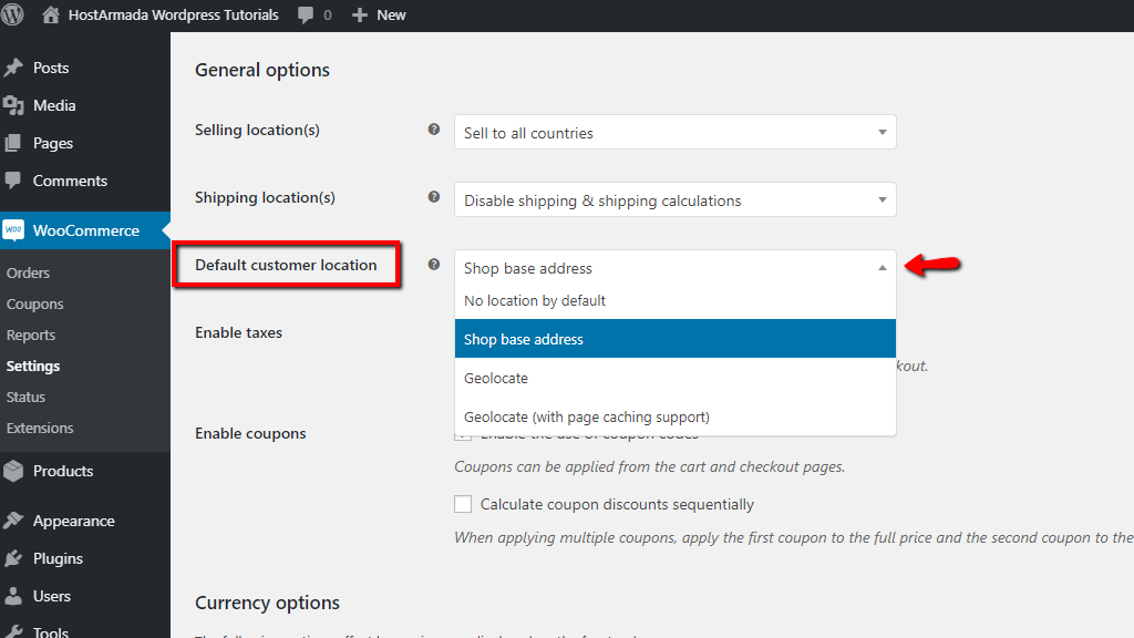 Selecting Default Customer Location Preferences