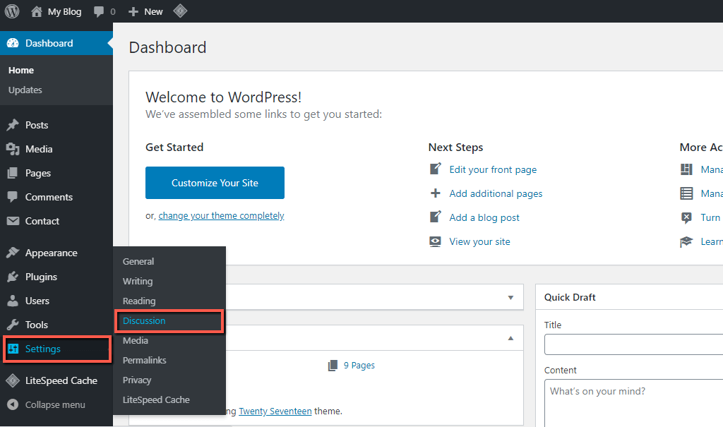 Access WordPress Discussion Settings